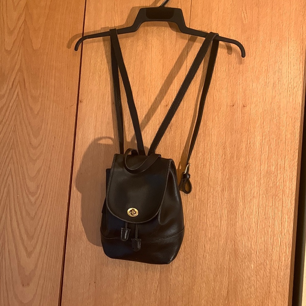 VINTAGE Coach Y2K 90s mini black leather backpack top handle adjustable VGUC - Picture 4 of 16